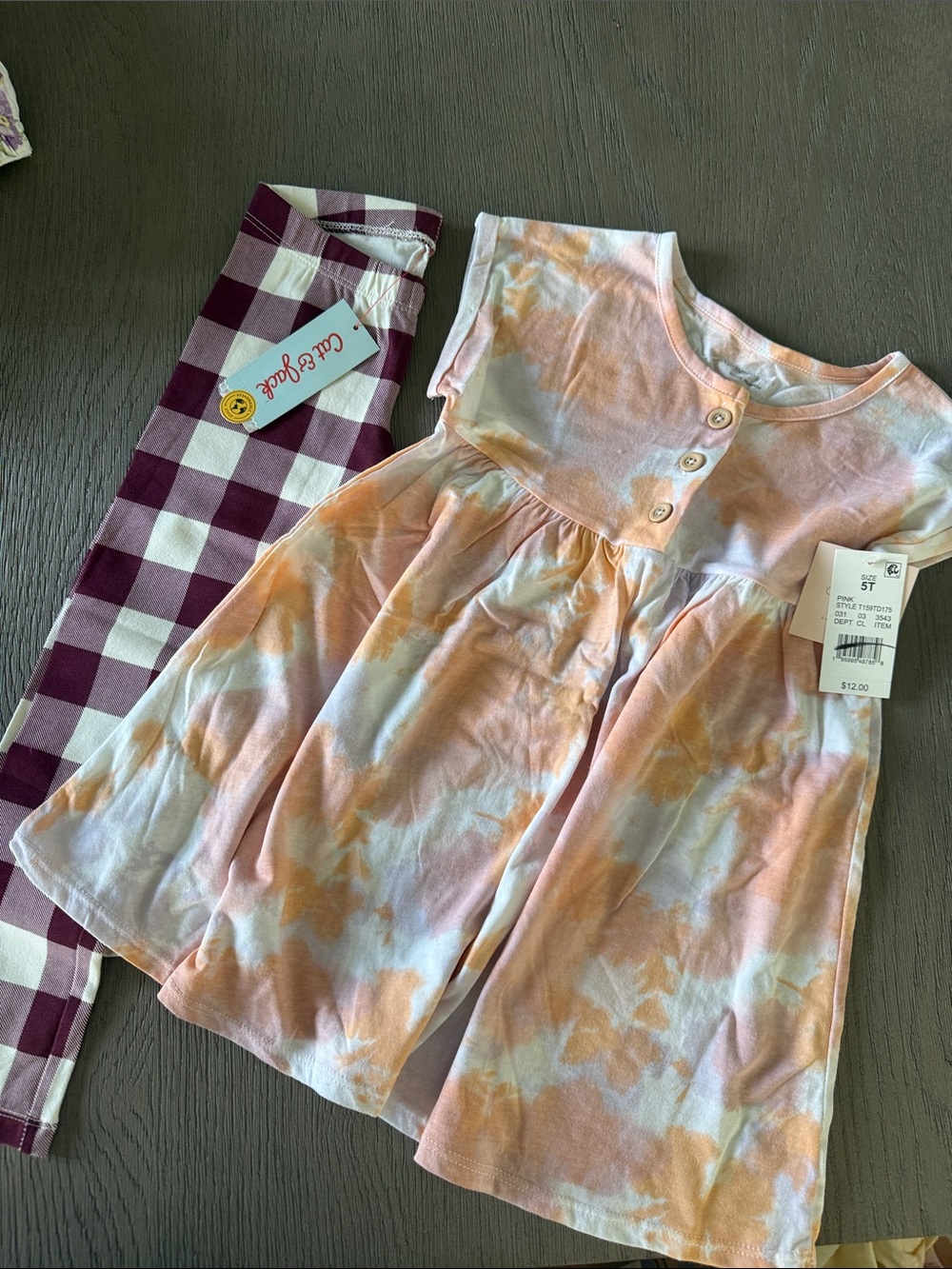 Tie-Dye Peach & White Dress with Buttons and pant lot